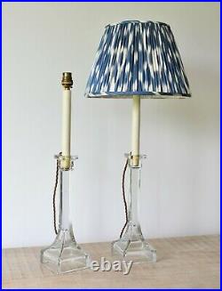 A Pair of Vintage Glass Candlestick Column Brass Bed Side Console Table Lamps