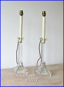 A Pair of Vintage Glass Candlestick Column Brass Bed Side Console Table Lamps