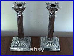 A Pair of Vintage Silver Plate 8in Corinthian Colomn Candlesticks 1920's