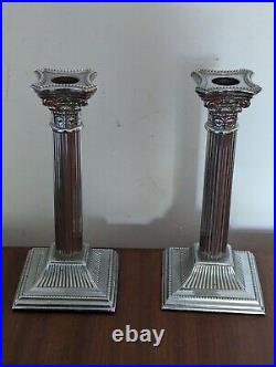 A Pair of Vintage Silver Plate 8in Corinthian Colomn Candlesticks 1920's