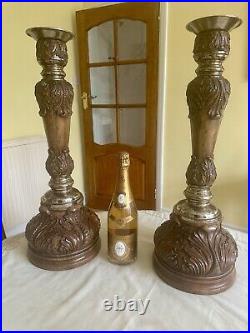 A Vintage pair of Maitland Smith Candlesticks hand carved in the Phillipines