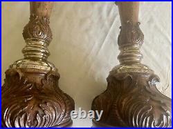 A Vintage pair of Maitland Smith Candlesticks hand carved in the Phillipines