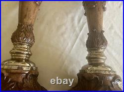 A Vintage pair of Maitland Smith Candlesticks hand carved in the Phillipines