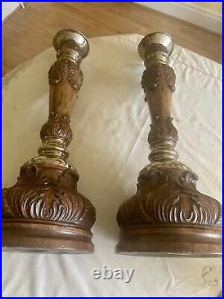 A Vintage pair of Maitland Smith Candlesticks hand carved in the Phillipines