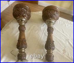 A Vintage pair of Maitland Smith Candlesticks hand carved in the Phillipines