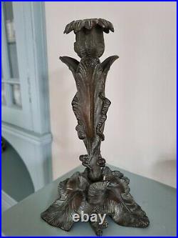 A pair of Vintage French Bronze Rococo Style Acanthus Leaf Candlesticks 24 cm