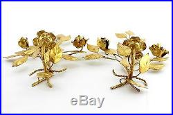 A pair of vintage floral Italian wall candlesticks. Circa 1970. Gold