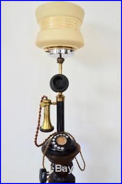 ANTIQUE 1920s ART DECO VINTAGE ROTARY DIAL CANDLESTICK GPO TELEPHONE LAMP LIGHT
