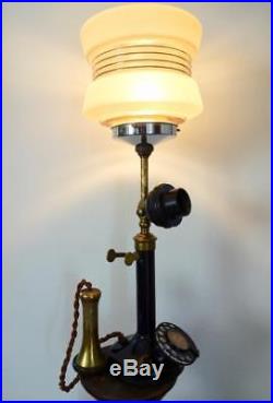 ANTIQUE 1920s ART DECO VINTAGE ROTARY DIAL CANDLESTICK GPO TELEPHONE LAMP LIGHT