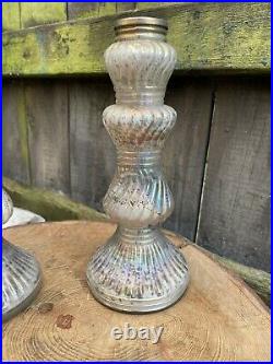 ANTIQUE Vintage FRENCH MERCURY GLASS CANDLESTICKS iridescent glass silver lustre