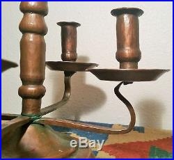 ARTS & CRAFTS copper candelabra vtg hand hammered log cabin candlestick candle