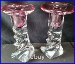 Alfredo Barbini Vintage Pair Murano Pink Art Glass 2 Candlesticks Free SHIP