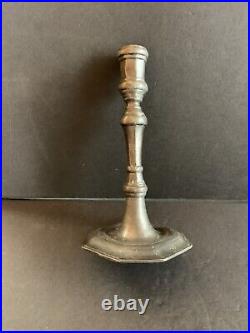 An Antique Early To Mid 18th Century Pewter Taper Candlestick, 7 1/2 Tall