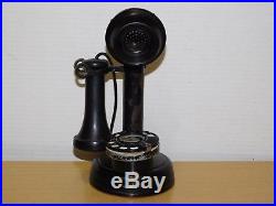 Antique 1908 Kellogg Brass Black Candlestick Telephone Vintage Rotary Dial Phone