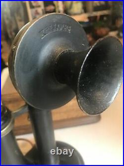 Antique 1908 Kellogg Candlestick Telephone Vintage Wood Crank Case Nice