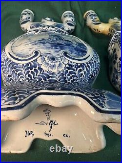 Antique Blue and White Dutch Delft Ceramic Candlesticks