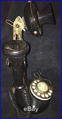 Antique Brass Black Candlestick Telephone Vintage Rotary Dial Phone Lorain Phone
