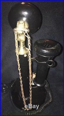 Antique Brass Black Candlestick Telephone Vintage Rotary Dial Phone Lorain Phone