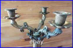 Antique Brass Candelabra Lamp 3 Arm candle stick holder Claw footed Vintage Part