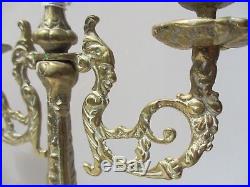 Antique Brass Candlestick Candelabra Candle Vintage Old Ornate Gilt Rococo Face