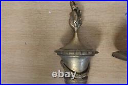 Antique Brass Wall Sconce x3 Vintage Lantern Flame Double Candlestick Ornate