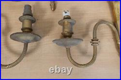 Antique Brass Wall Sconce x3 Vintage Lantern Flame Double Candlestick Ornate