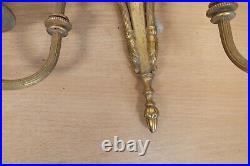 Antique Brass Wall Sconce x3 Vintage Lantern Flame Double Candlestick Ornate