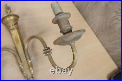 Antique Brass Wall Sconce x3 Vintage Lantern Flame Double Candlestick Ornate