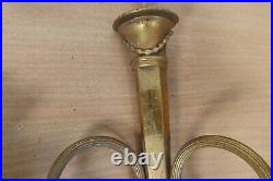 Antique Brass Wall Sconce x3 Vintage Lantern Flame Double Candlestick Ornate