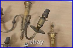 Antique Brass Wall Sconce x3 Vintage Lantern Flame Double Candlestick Ornate