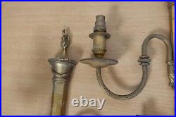 Antique Brass Wall Sconce x3 Vintage Lantern Flame Double Candlestick Ornate