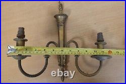 Antique Brass Wall Sconce x3 Vintage Lantern Flame Double Candlestick Ornate