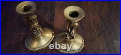 Antique C. 1890s English Dartmoor Pixie Brass Candleholder Pair, Cottagecore