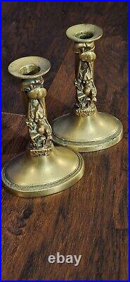 Antique C. 1890s English Dartmoor Pixie Brass Candleholder Pair, Cottagecore