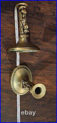 Antique C. 1890s English Dartmoor Pixie Brass Candleholder Pair, Cottagecore