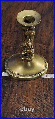 Antique C. 1890s English Dartmoor Pixie Brass Candleholder Pair, Cottagecore