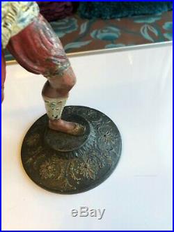 Antique Cold Painted Spelter on Bronze Base Figural Candlestick Holder 1895-1916