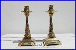 Antique French Pair of Gilt Bronze Dolphin Candlesticks