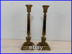 Antique J. Ehrlich Pair of Cast Metal Gilt Painted Candlesticks with Floral Dec