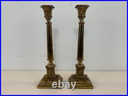 Antique J. Ehrlich Pair of Cast Metal Gilt Painted Candlesticks with Floral Dec