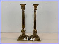 Antique J. Ehrlich Pair of Cast Metal Gilt Painted Candlesticks with Floral Dec