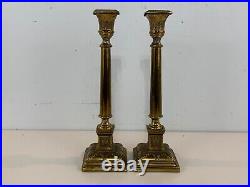 Antique J. Ehrlich Pair of Cast Metal Gilt Painted Candlesticks with Floral Dec