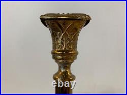 Antique J. Ehrlich Pair of Cast Metal Gilt Painted Candlesticks with Floral Dec