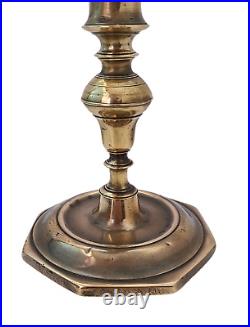 Antique Metalware 17th Century Solid Brass Octagonal Base Candlestick Spanish