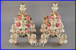 Antique Original Vintage Dresden Porcelain Cherub Putti Candlesticks Candelabras