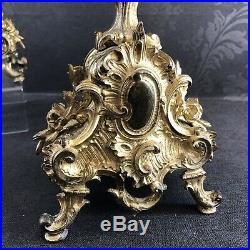 Antique Rococo Ornate Brass Pair Of Candelabra 5 X Candlestick Hollywood Vintage