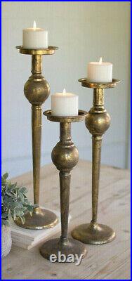 Antique Style Pillar Candle Stands Brass Candle Holders Set Of 3