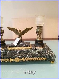 Antique Vintage 19C Gilt Bronze Mouted Marble Base Pen Tray Eagle Candelabra