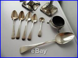 Antique & Vintage 925 Solid Silver Spoons Candlesticks Condiment Pot Scrap Use