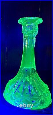 Antique Vintage Art Deco Uranium Vaseline Glass Candlestick Pair 1920s